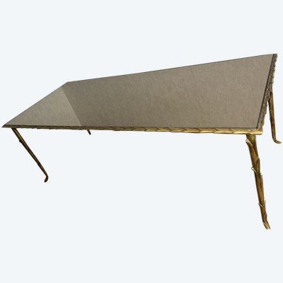 Maison BAGUES Large Gilded Bronze Palm Table With Mirror Top