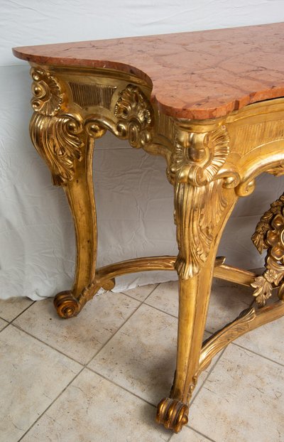 Antica consolle in legno dorato del XIX secolo.