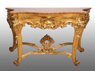 Antica consolle in legno dorato del XIX secolo.