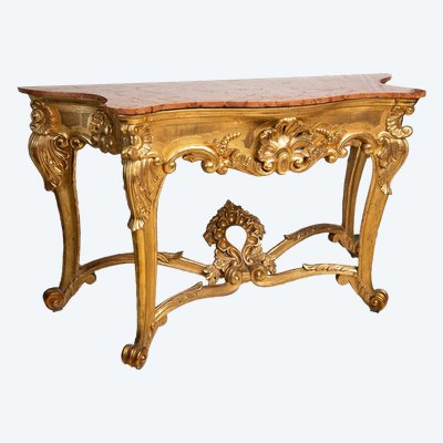 Antica consolle in legno dorato del XIX secolo.