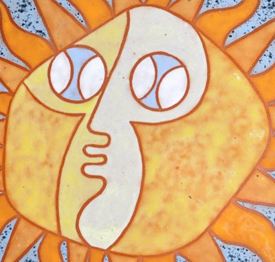 Ceramic signed Dominique Beaudart depicting a stylized solar face