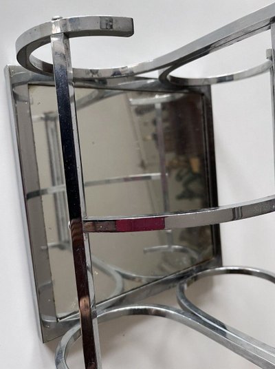 ADNET Jacques ( 1900-1984) Modernist Chromed Metal, Mirror and Rosewood Wine Rack