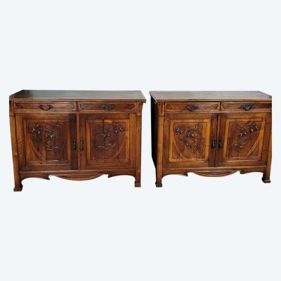 Coppia di buffet in noce Art Nouveau