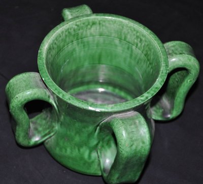 Atelier Madoura Vallauris green ceramic vase with handles signed