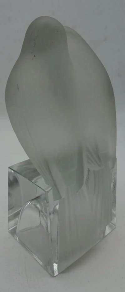 GUERON David & CAZAUX Edouard ( XXth ) Couple De Perruches En Verre Pressé Art Déco Signed