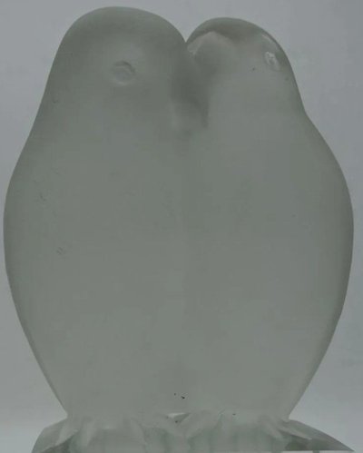 GUERON David & CAZAUX Edouard ( XXth ) Couple De Perruches En Verre Pressé Art Déco Signed