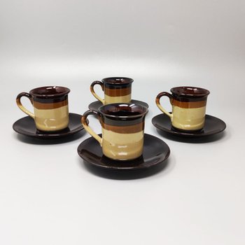 1970 Magnifique Service à Café Marron en Céramique Faenza. Fabriqué à la main en Italie