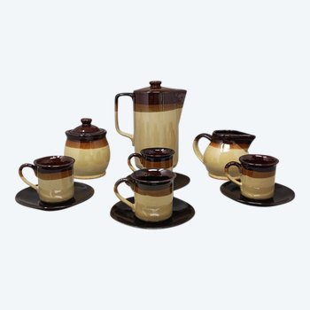 1970 Gorgeous Brown Ceramic Coffee Set Faenza. Handmade in Italy