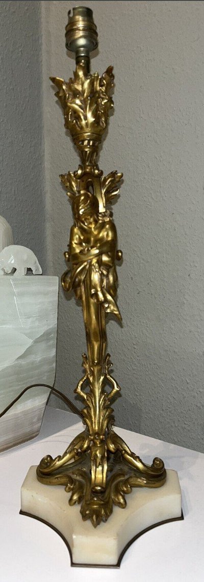 FERVILLE SUAN (1847-1925) Lampe En Bronze Doré Art Nouveau Signée