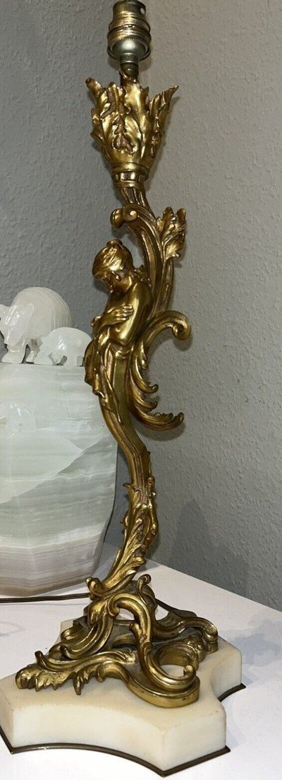 FERVILLE SUAN (1847-1925) Lampe En Bronze Doré Art Nouveau Signée