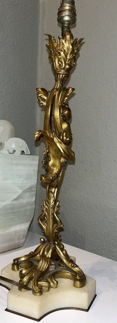 FERVILLE SUAN (1847-1925) Lampe En Bronze Doré Art Nouveau Signée