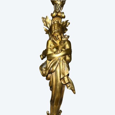 FERVILLE SUAN (1847-1925) Lampe En Bronze Doré Art Nouveau Signée