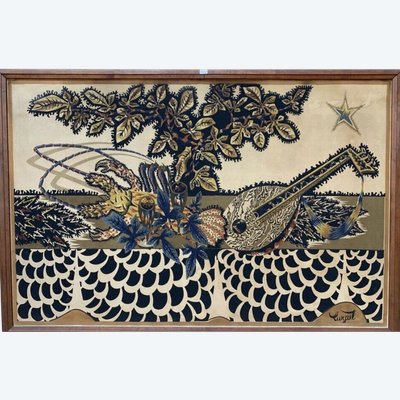 LURCAT Jean (1892-1966) Grande Impression Sur Toile " La Table " Montée Sur Support Bois