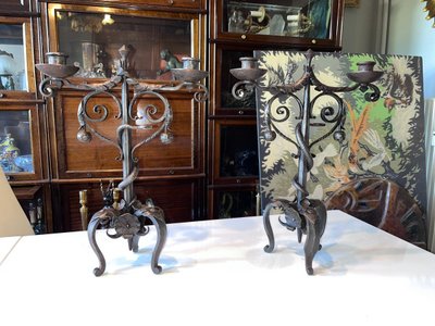 Michel ZADOUNAISKY (1903-83) Candelieri a serpente in ferro battuto Art Déco Firmati