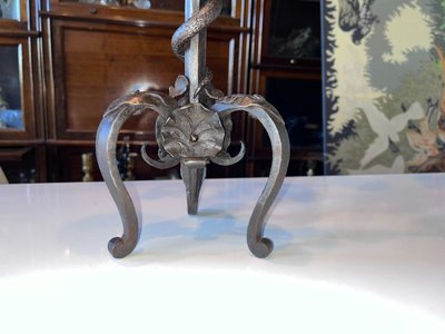 Michel ZADOUNAISKY (1903-83) Candelieri a serpente in ferro battuto Art Déco Firmati
