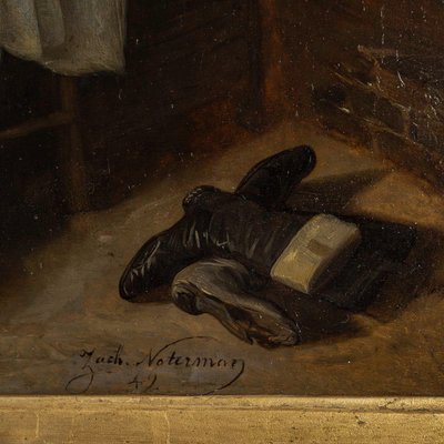 Zacharie Noterman (1820-1890) Les Joueurs de Dés et le Chien huile sur bois vers 1842