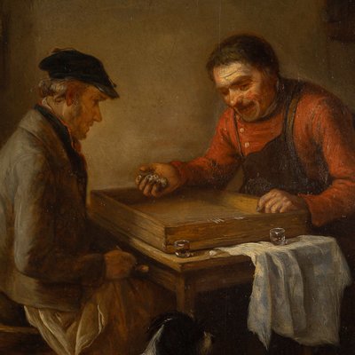 Zacharie Noterman (1820-1890) Les Joueurs de Dés et le Chien huile sur bois vers 1842