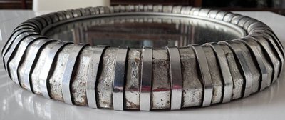 FITTERMAN Paris.   Round Silvered Metal Mirror Circa 1970 Diameter 45cm Signed