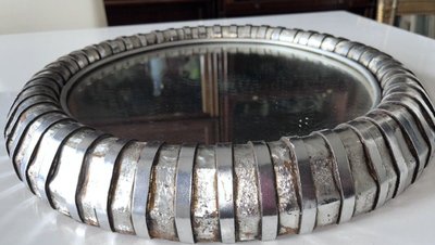 FITTERMAN Paris.   Round Silvered Metal Mirror Circa 1970 Diameter 45cm Signed