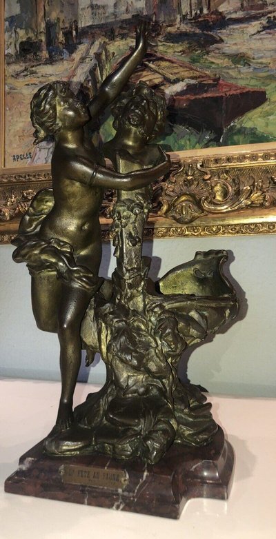Van DE VOORDE & Charles LEVY (1820-1899) La Fête Du Faune Firmato.   H 46 Cm