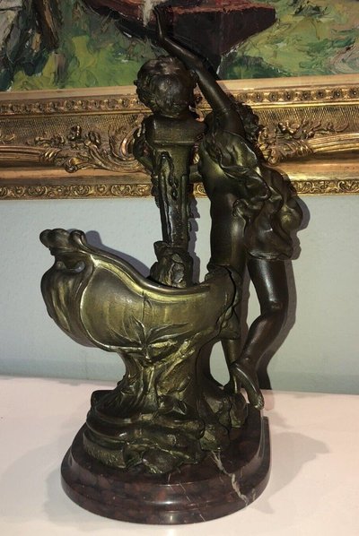 Van DE VOORDE & Charles LEVY (1820-1899) La Fête Du Faune Firmato.   H 46 Cm
