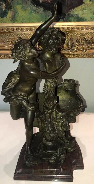 Van DE VOORDE & Charles LEVY (1820-1899) La Fête Du Faune Firmato.   H 46 Cm
