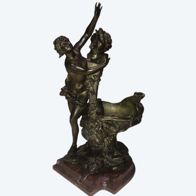 Van DE VOORDE & Charles LEVY (1820-1899) La Fête Du Faune Firmato.   H 46 Cm