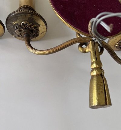 PETITOT Henri  (1914-1938)  Paire D’applique Miroirs Sorcière En Bronze Doré.  Signées