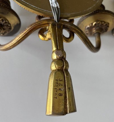 PETITOT Henri  (1914-1938)  Paire D’applique Miroirs Sorcière En Bronze Doré.  Signées