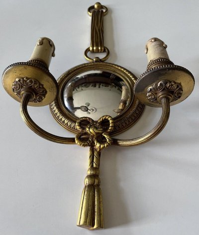 PETITOT Henri  (1914-1938)  Paire D’applique Miroirs Sorcière En Bronze Doré.  Signées