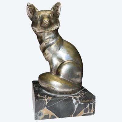 G H LAURENT (XX) Fennec Ou Renard in bronzo su base di marmo Firmato