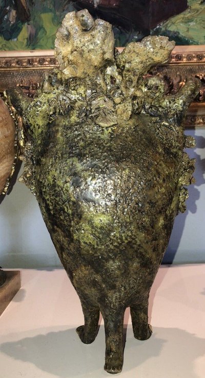 Simone CONRAD (nato nel 1919) Scultura Uomo-foglia in ceramica H 35 cm