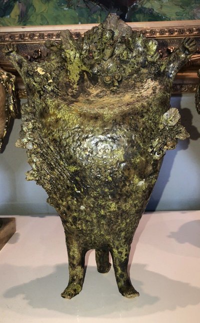 Simone CONRAD (nato nel 1919) Scultura Uomo-foglia in ceramica H 35 cm