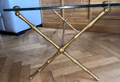 Maison BAGUES   Table Basse à Entretoise En Bronze Doré Figurant Des Bambous
