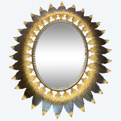 Grand Miroir Soleil En Laiton Doré Dans Le Gout De la Maison CHATY