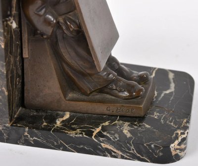 BEAL Georges ( 1884-1969) Serre-livres En Bronze à Décor De Montreur D’affiches  Signés