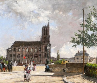 Alfred CHATAUD 1833-1908 Le Ballon rouge, Mantes-la-Jolie, tableau, Salon 1890, paysage