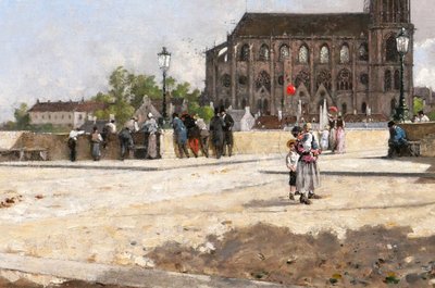 Alfred CHATAUD 1833-1908 Le Ballon rouge, Mantes-la-Jolie, tableau, Salon 1890, paysage