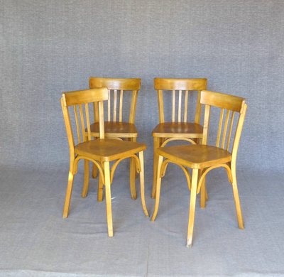 4 sedie da bistrot Baumann 1950 in colore "chéne doré", senza rete