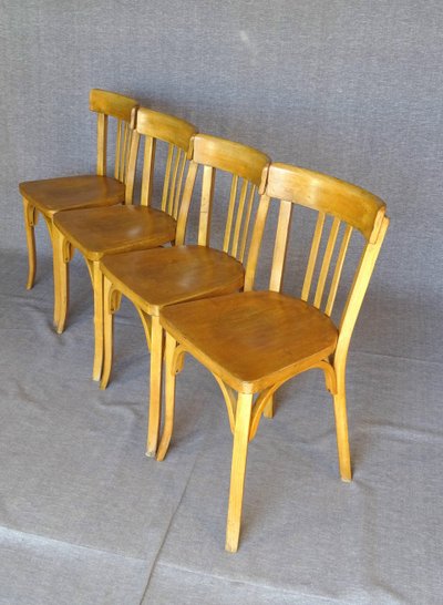 4 sedie da bistrot Baumann 1950 in colore "chéne doré", senza rete