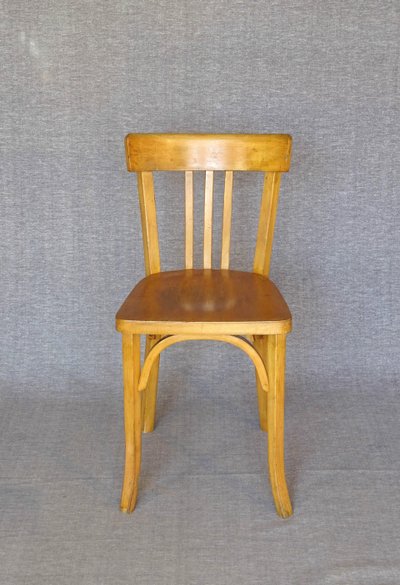4 sedie da bistrot Baumann 1950 in colore "chéne doré", senza rete