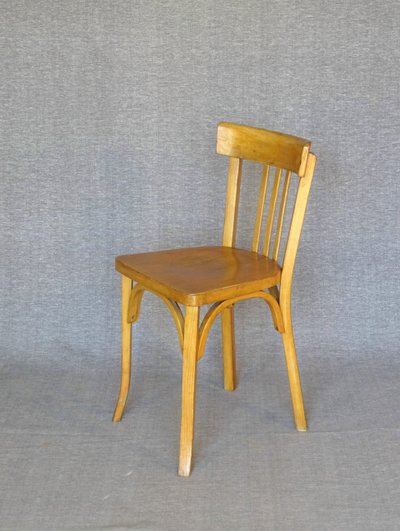 4 sedie da bistrot Baumann 1950 in colore "chéne doré", senza rete