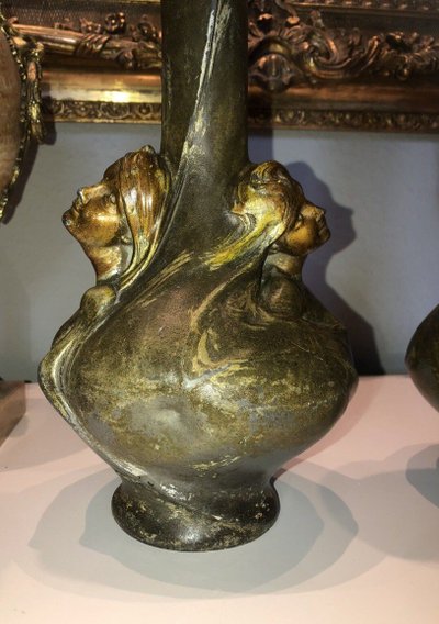 SIBEUD Hélène (1900) Important Pair Of Vases Signed 2 Faces (rare) Art Nouveau