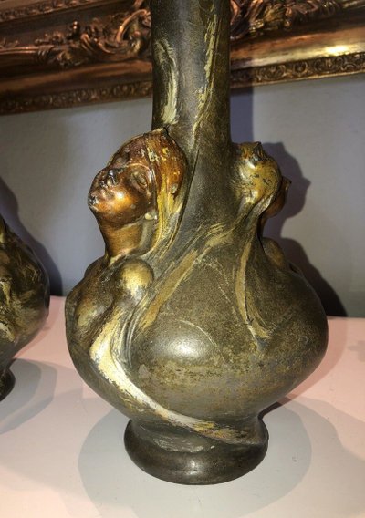 SIBEUD Hélène (1900) Important Pair Of Vases Signed 2 Faces (rare) Art Nouveau
