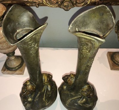 SIBEUD Hélène (1900) Important Pair Of Vases Signed 2 Faces (rare) Art Nouveau