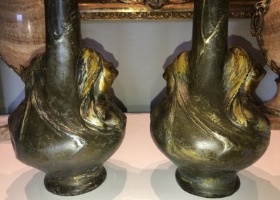 SIBEUD Hélène (1900) Important Pair Of Vases Signed 2 Faces (rare) Art Nouveau