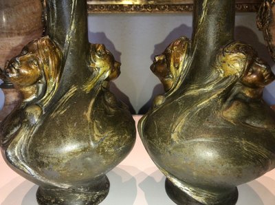 SIBEUD Hélène (1900) Important Pair Of Vases Signed 2 Faces (rare) Art Nouveau