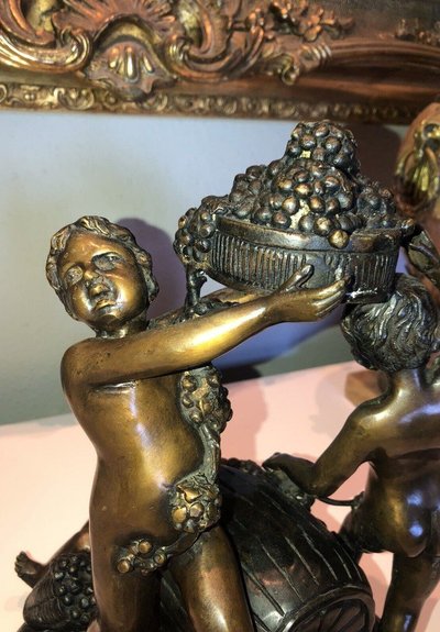 Groupe En Bronze à Double Patine à Décor d'Une Bacchanale Signé Ahs