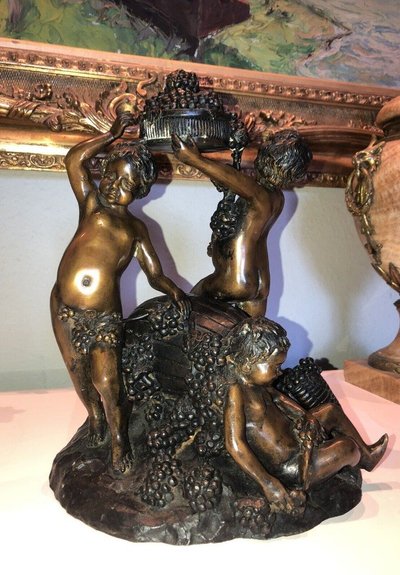 Groupe En Bronze à Double Patine à Décor d'Une Bacchanale Signé Ahs