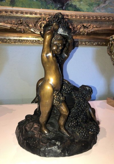 Groupe En Bronze à Double Patine à Décor d'Une Bacchanale Signé Ahs